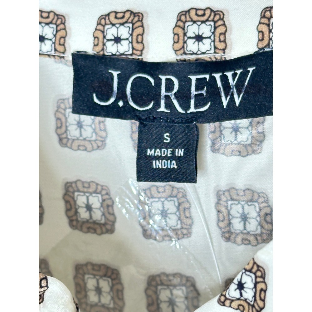 NEW J.Crew Amelia Shirt-Dress Size Small Ivory Brown Foulard Print Pleated - Picture 7 of 9